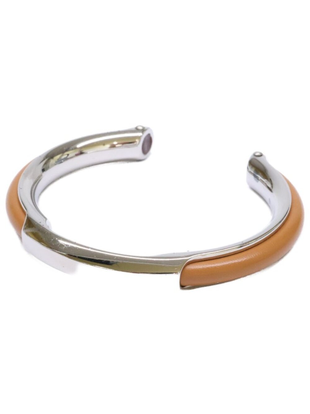 Hermes Metal Leather Bracelet Silver